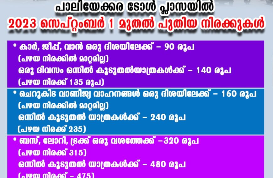 ദേശീയപാത 544 ലെ പാലിയേക്കര ടോളില്‍ നിരക്ക് വര്‍ധിപ്പിച്ച കരാര്‍ കമ്പനിയുടെ നീക്കം പ്രതിഷേധാര്‍ഹമാണെന്ന് കെ.കെ. രാമചന്ദ്രന്‍ എംഎല്‍എ അറിയിച്ചു