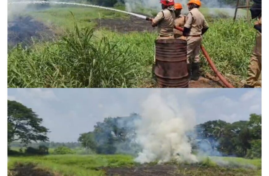ദുരന്തം മുനമ്പിൽ പാലിയേക്കര; പാചകവാതക ചോർച്ചയ്ക്കിടെ പാടത്ത് തീപിടുത്തം
