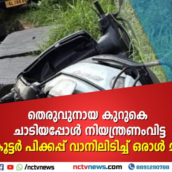 തെരുവുനായ കുറുകെ ചാടിയപ്പോൾ നിയന്ത്രണംവിട്ട സ്കൂട്ടർ പിക്കപ്പ് വാനിലിടിച്ച് ഒരാൾ മരിച്ചു